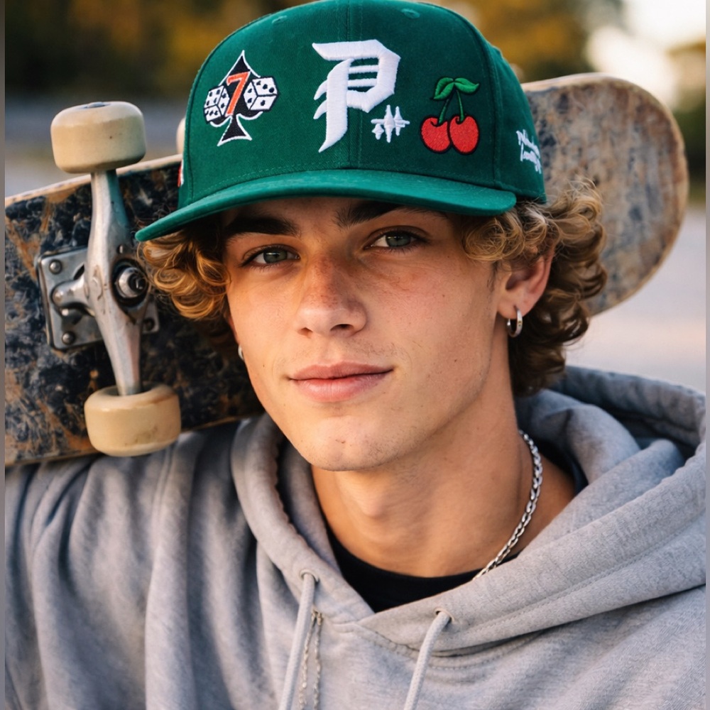 Primitive Skateboarding Green Snapback Hat Playing Cards Dice Cherry